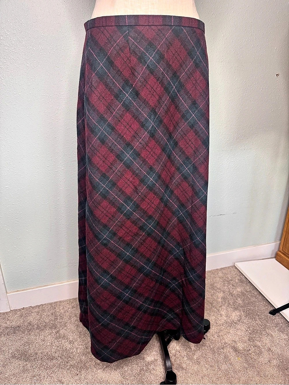Dark Academia Vintage Eddie Bauer Wool Blend Plaid Maxi Skirt
